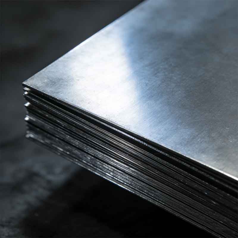 A stack of industrial-grade stainless steel sheets with a smooth surface and dense metallic texture, serving as the ideal corrosion-resistant base for high-end outdoor signage and precision-welded letters.