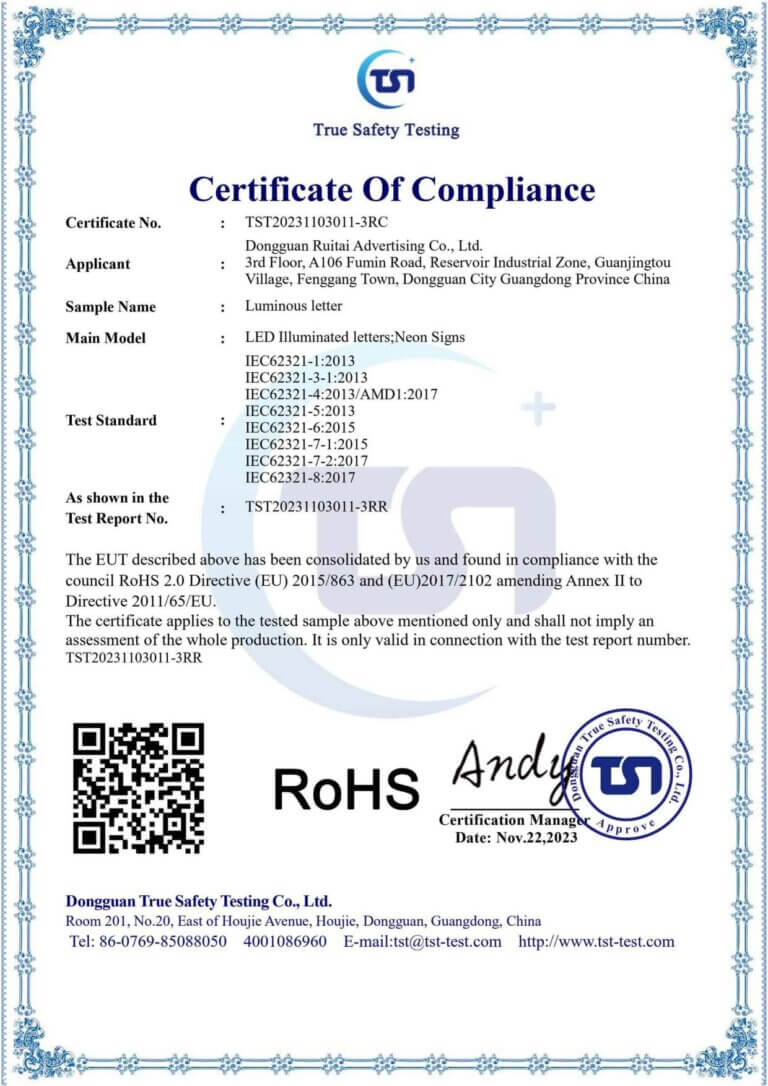 Signage Certifications and Standards | UL, CE & 16 Years Exp