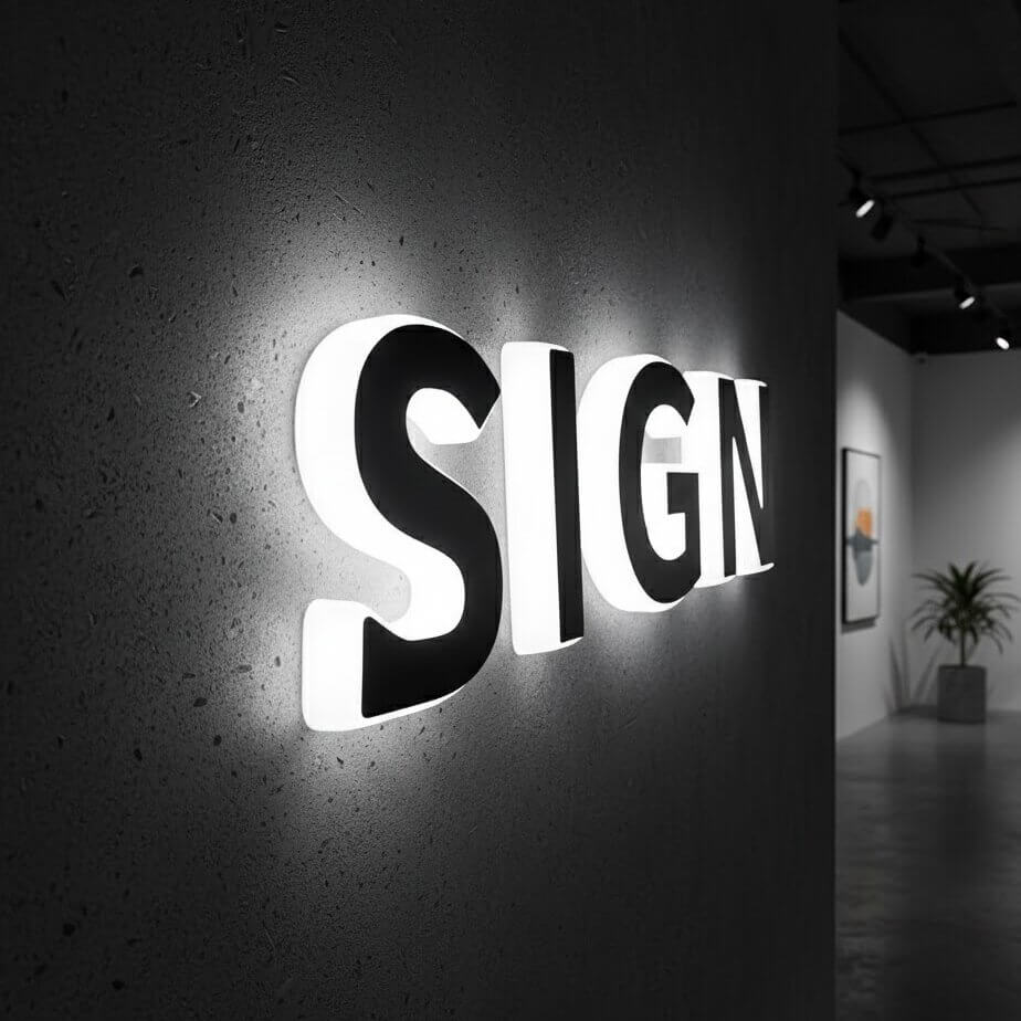 Custom outdoor projecting light box sign, featuring a minimalist and modern commercial design.