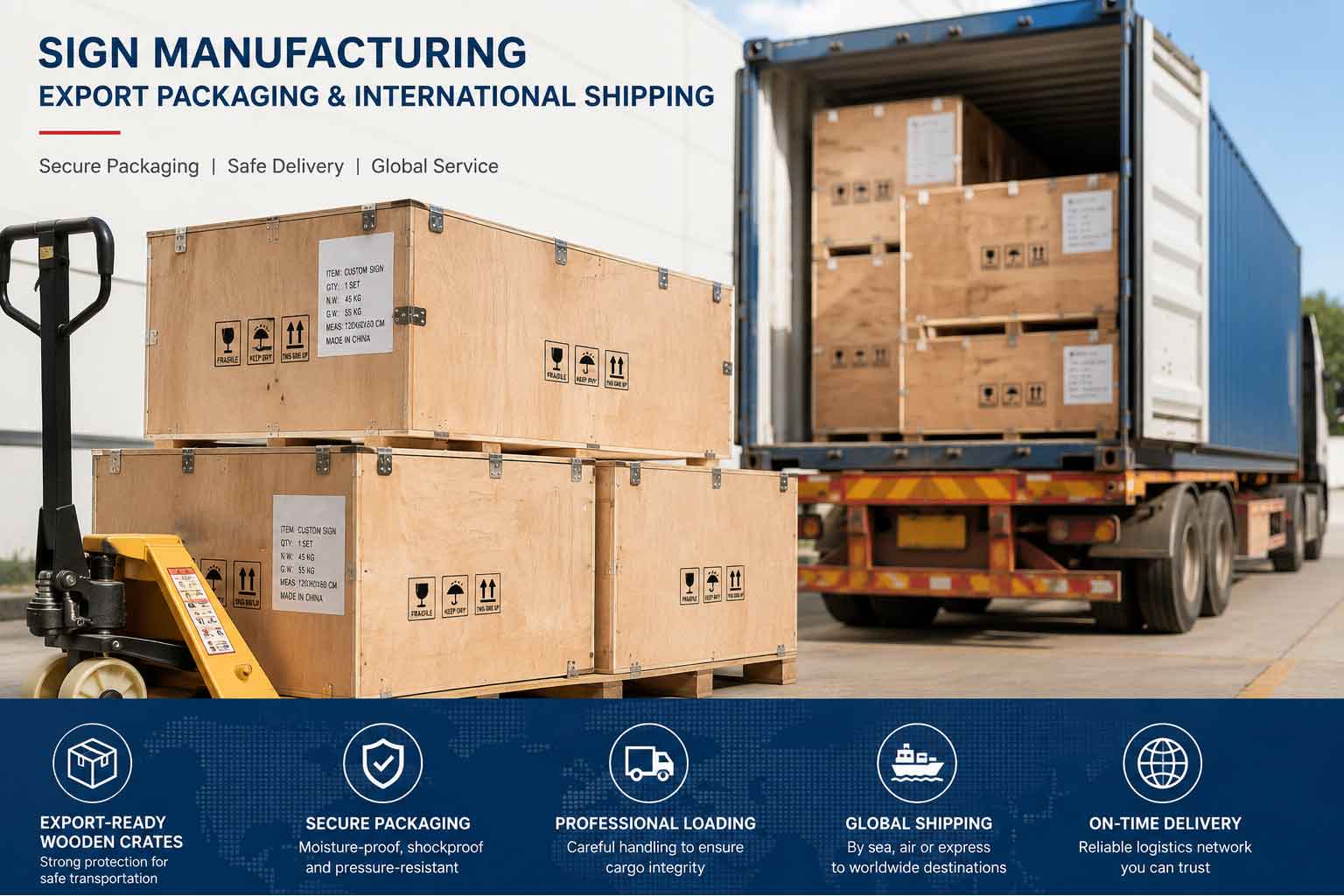 OEM / ODM Manufacturing 5 Export packaging for OEM ODM signage manufacturing and international shipping