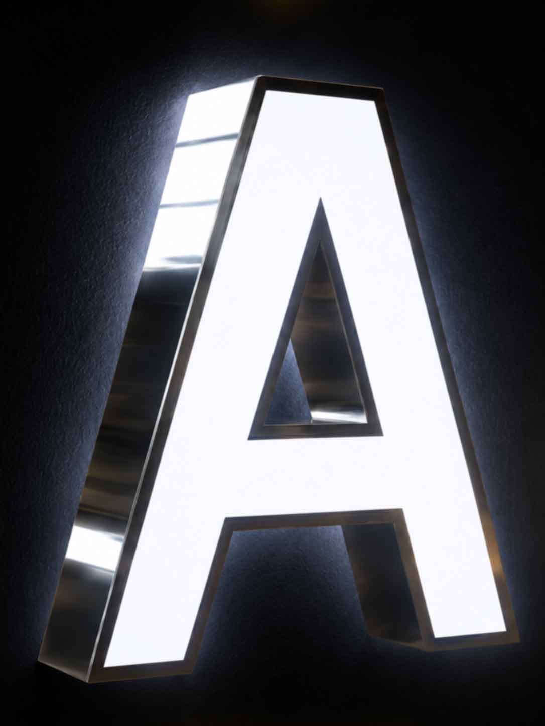 10000K cool white front lit channel letter A