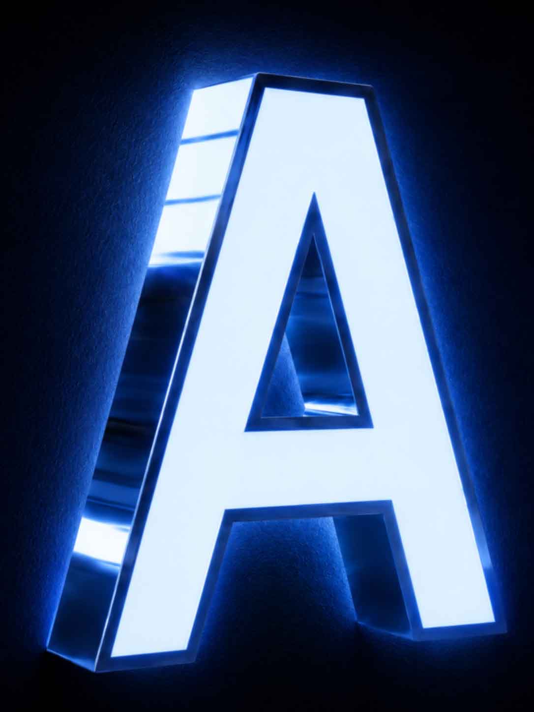 10000K cool white front lit channel letter A