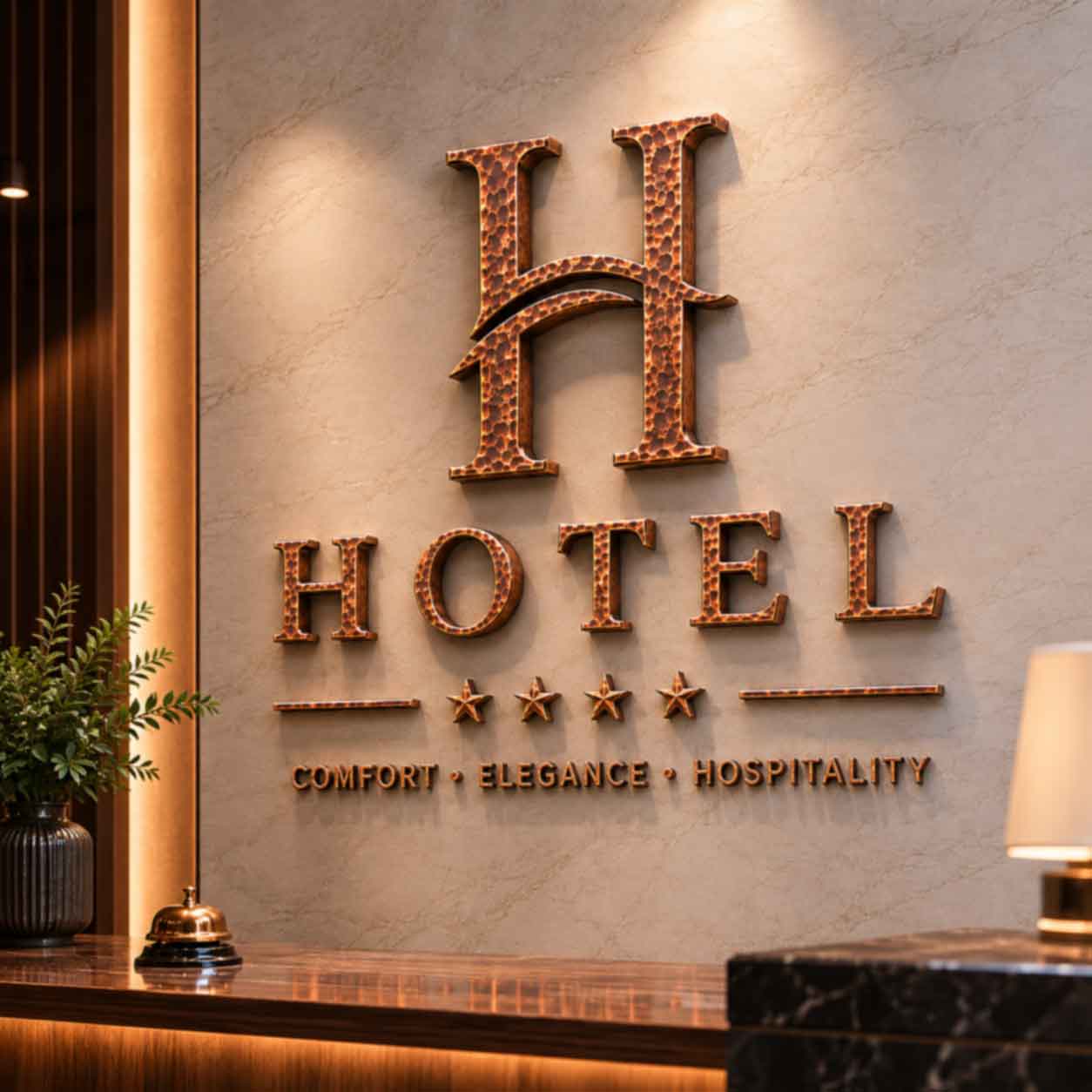 Custom Non Illuminated Letters for hotel reception wall logo sign