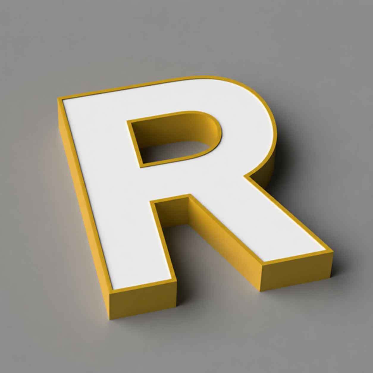 front lit channel letter r daytime view
