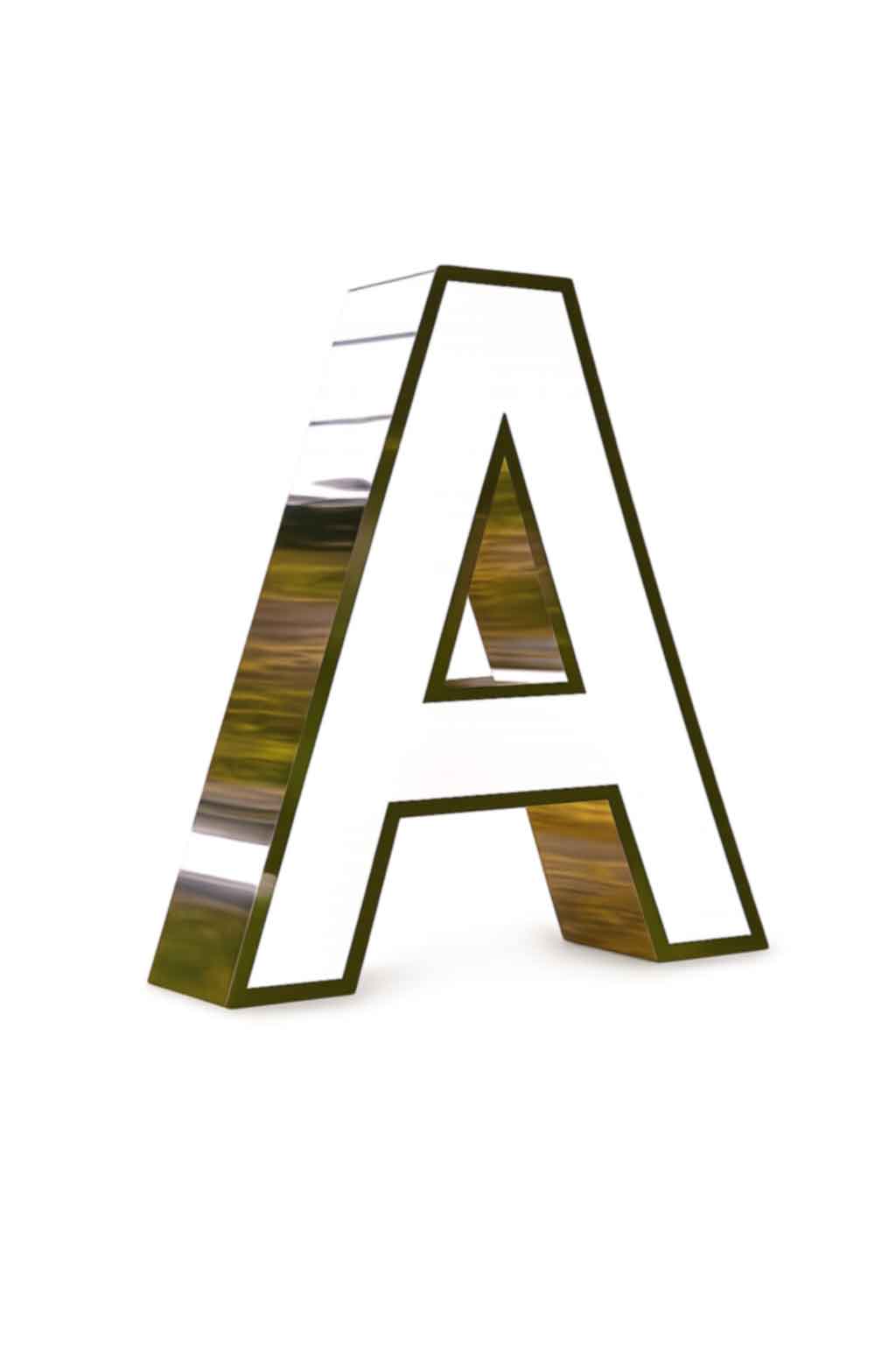 Mirror original finish front lit channel letter A