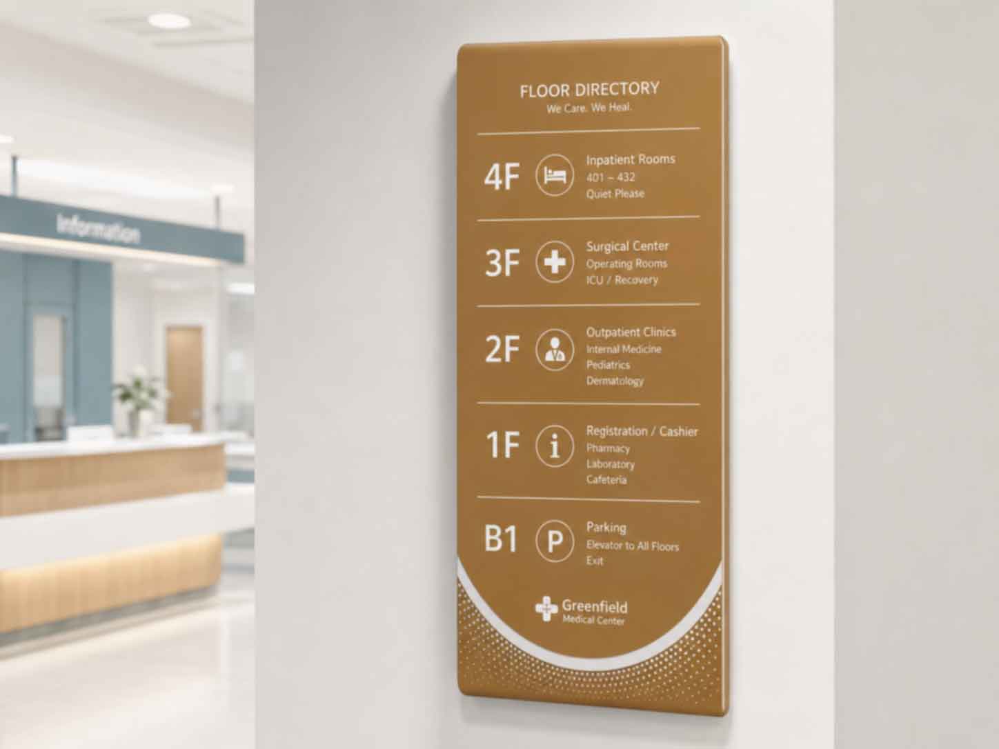 Wayfinding Signs & Signage 16 A modern black-framed glass building exterior featuring white lettering that reads "THE HENRY JONES ART HOTEL." The ground and building ledges are covered in snow, with blue spiral light fixtures visible through the glass.