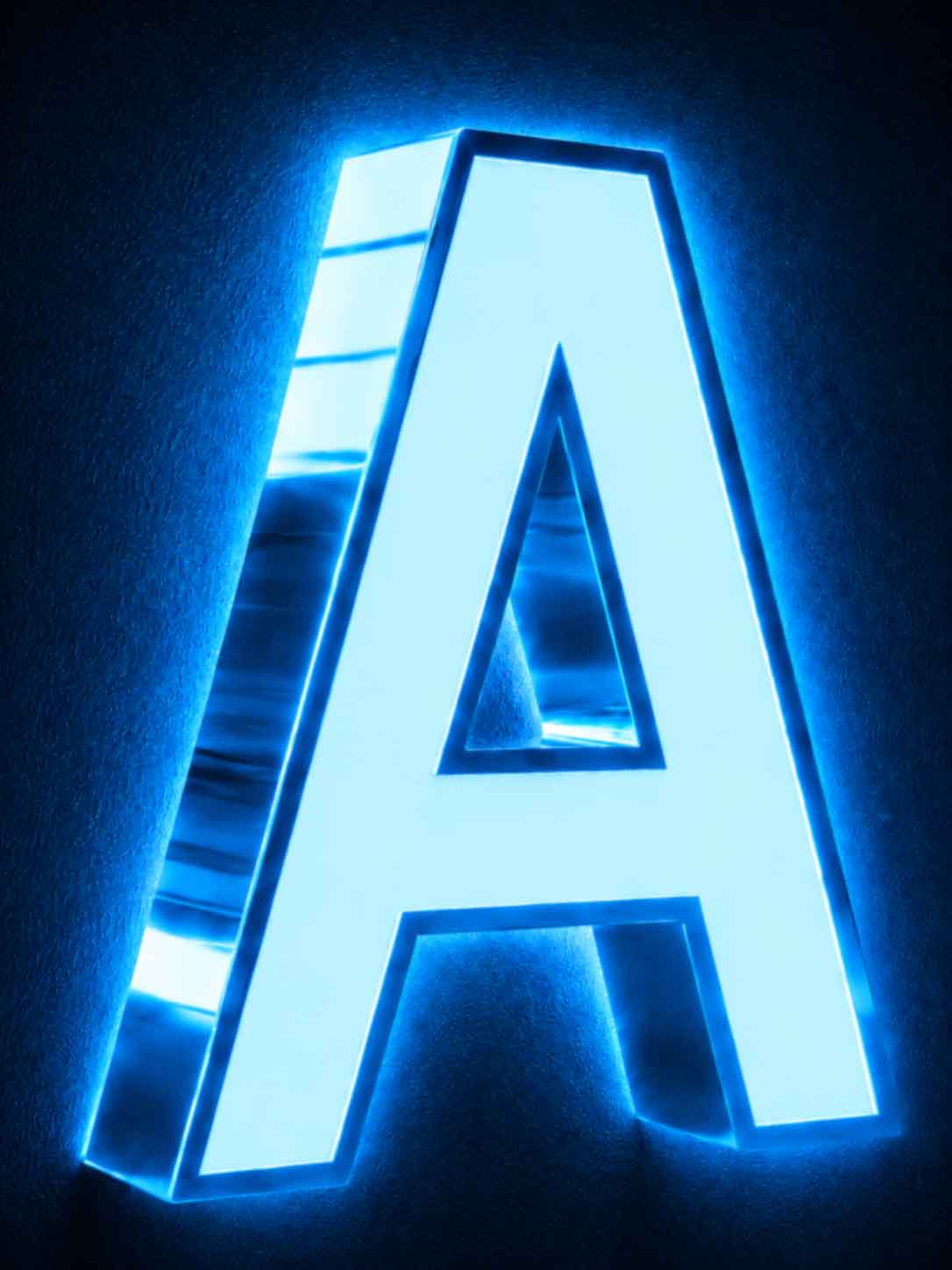 10000K cool white front lit channel letter A